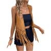 imageSweatyRocks Womens Fringe Open Front Vest Hollow Out Sleeveless Western Vest Tassel JacketsBrown