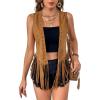 imageSweatyRocks Womens Fringe Open Front Vest Hollow Out Sleeveless Western Vest Tassel JacketsSolid Brown