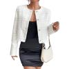 imageSweatyRocks Womens Plaid Long Sleeve Round Neck Button Down Crop Jacket Single Breasted Short Coat TopWhite