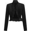 imageSweatyRocks Womens Ruffle Open Front Jacket Stand Collar Long Sleeve Crop Tops OutwearBlack