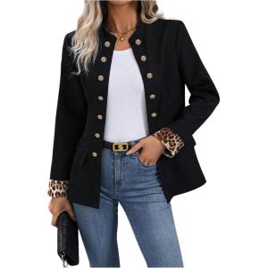 imageSweatyRocks Womens Casual Blazers Button Open Front Lightweight Work Office Suit Jackets BlazerBlack Leopard