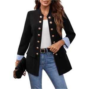 imageSweatyRocks Womens Casual Blazers Button Open Front Lightweight Work Office Suit Jackets BlazerBlack Striped