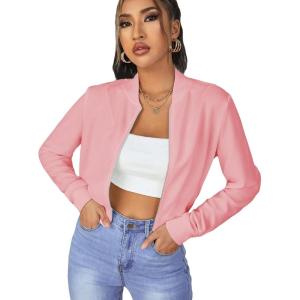 imageSweatyRocks Womens Casual Long Sleeve Solid Zip Up Coat Crop Bomber JacketLight Pink Color