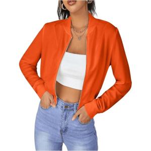 imageSweatyRocks Womens Casual Long Sleeve Solid Zip Up Coat Crop Bomber JacketOrange