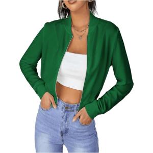 imageSweatyRocks Womens Casual Long Sleeve Solid Zip Up Coat Crop Bomber JacketSolid Green