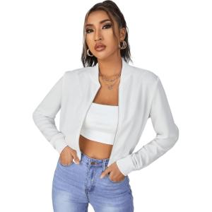imageSweatyRocks Womens Casual Long Sleeve Solid Zip Up Coat Crop Bomber JacketWhite