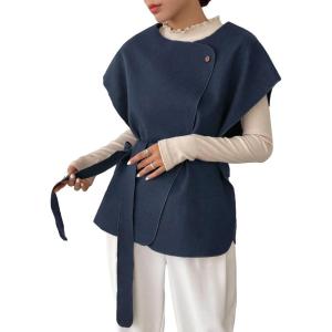 imageSweatyRocks Womens Casual Round Neck Button Front Coat Cap Sleeve Loose Fit Outerwear Jacket with BeltNavy Blue