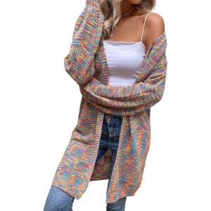 imageSweatyRocks Womens Color Block Long Sleeve Open Front Cardigan Sweater Knit Crop TopColorful