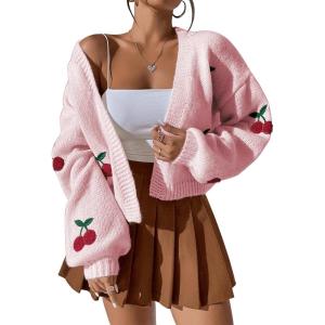 imageSweatyRocks Womens Color Block Long Sleeve Open Front Cardigan Sweater Knit Crop TopLight Pink