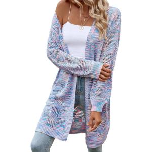 imageSweatyRocks Womens Color Block Long Sleeve Open Front Cardigan Sweater Knit Crop TopLilac Purple