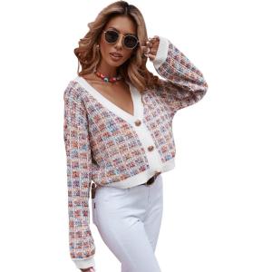 imageSweatyRocks Womens Color Block Long Sleeve Open Front Cardigan Sweater Knit Crop TopPink Blue
