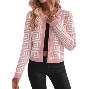 imageSweatyRocks Womens Elegant Button Down Soft Knit Cardigan Cropped Sweaters Jacket with PocketsPink