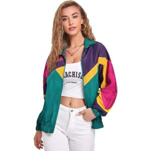 imageSweatyRocks Womens Zip Up Color Block Lightweight Jacket Patchwork Sport Windbreaker Jacket Coat OuterwearBlue Hot Pink