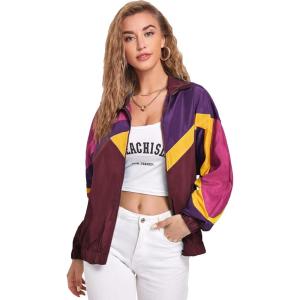 imageSweatyRocks Womens Zip Up Color Block Lightweight Jacket Patchwork Sport Windbreaker Jacket Coat OuterwearBurgundy Hot Pink