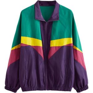 imageSweatyRocks Womens Zip Up Color Block Lightweight Jacket Patchwork Sport Windbreaker Jacket Coat OuterwearGreen Purple