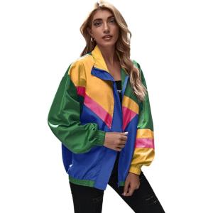 imageSweatyRocks Womens Zip Up Color Block Lightweight Jacket Patchwork Sport Windbreaker Jacket Coat OuterwearMint Blue