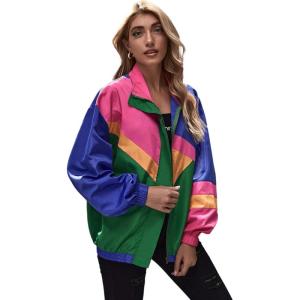 imageSweatyRocks Womens Zip Up Color Block Lightweight Jacket Patchwork Sport Windbreaker Jacket Coat OuterwearMulticolored