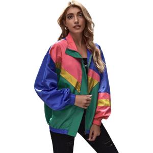 imageSweatyRocks Womens Zip Up Color Block Lightweight Jacket Patchwork Sport Windbreaker Jacket Coat OuterwearOlive Green
