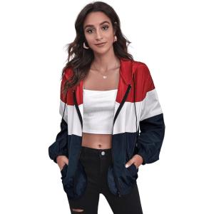 imageSweatyRocks Womens Zip Up Color Block Lightweight Jacket Patchwork Sport Windbreaker Jacket Coat OuterwearRed and White