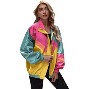 imageSweatyRocks Womens Zip Up Color Block Lightweight Jacket Patchwork Sport Windbreaker Jacket Coat OuterwearYellow