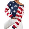 imageSweatyRocks Womens American Flag Sweater USA Star Striped Knit Sweater Crew Neck Pullover Long Sleeve TopMulticolored