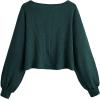 imageSweatyRocks Womens Casual Crewneck Raglan Long Sleeve Ribbed Knit Crop Top Cropped SweaterDeep Green