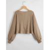 imageSweatyRocks Womens Casual Crewneck Raglan Long Sleeve Ribbed Knit Crop Top Cropped SweaterPlain Khaki