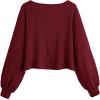 imageSweatyRocks Womens Casual Crewneck Raglan Long Sleeve Ribbed Knit Crop Top Cropped SweaterRose Red