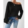 imageSweatyRocks Womens Casual Lantern Long Sleeve Sweaters Crew Neck Ribbed Knitted Pullover TopsBlack
