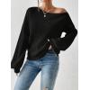 imageSweatyRocks Womens Casual Lantern Long Sleeve Sweaters Crew Neck Ribbed Knitted Pullover TopsBlack