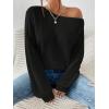 imageSweatyRocks Womens Casual Lantern Long Sleeve Sweaters Crew Neck Ribbed Knitted Pullover TopsBlack