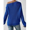 imageSweatyRocks Womens Casual Lantern Long Sleeve Sweaters Crew Neck Ribbed Knitted Pullover TopsBlue