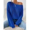 imageSweatyRocks Womens Casual Lantern Long Sleeve Sweaters Crew Neck Ribbed Knitted Pullover TopsBlue