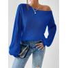 imageSweatyRocks Womens Casual Lantern Long Sleeve Sweaters Crew Neck Ribbed Knitted Pullover TopsBlue