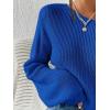 imageSweatyRocks Womens Casual Lantern Long Sleeve Sweaters Crew Neck Ribbed Knitted Pullover TopsBlue