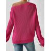 imageSweatyRocks Womens Casual Lantern Long Sleeve Sweaters Crew Neck Ribbed Knitted Pullover TopsHot Pink