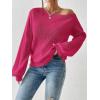 imageSweatyRocks Womens Casual Lantern Long Sleeve Sweaters Crew Neck Ribbed Knitted Pullover TopsHot Pink