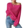 imageSweatyRocks Womens Casual Lantern Long Sleeve Sweaters Crew Neck Ribbed Knitted Pullover TopsHot Pink