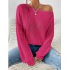 imageSweatyRocks Womens Casual Lantern Long Sleeve Sweaters Crew Neck Ribbed Knitted Pullover TopsHot Pink