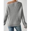 imageSweatyRocks Womens Casual Lantern Long Sleeve Sweaters Crew Neck Ribbed Knitted Pullover TopsLight Grey