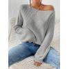 imageSweatyRocks Womens Casual Lantern Long Sleeve Sweaters Crew Neck Ribbed Knitted Pullover TopsLight Grey