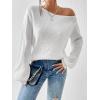 imageSweatyRocks Womens Casual Lantern Long Sleeve Sweaters Crew Neck Ribbed Knitted Pullover TopsWhite