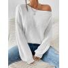 imageSweatyRocks Womens Casual Lantern Long Sleeve Sweaters Crew Neck Ribbed Knitted Pullover TopsWhite