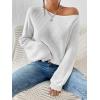 imageSweatyRocks Womens Casual Lantern Long Sleeve Sweaters Crew Neck Ribbed Knitted Pullover TopsWhite