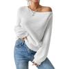 imageSweatyRocks Womens Casual Lantern Long Sleeve Sweaters Crew Neck Ribbed Knitted Pullover TopsWhite