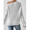 imageSweatyRocks Womens Casual Lantern Long Sleeve Sweaters Crew Neck Ribbed Knitted Pullover TopsWhite