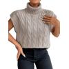 imageSweatyRocks Womens Casual Sleeveless Turtle Neck Sweater Vest Cable Knitted Solid Crop Tank TopApricot
