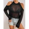 imageSweatyRocks Womens Cold Shoulder Sweater Hollow Out Crew Neck Long Sleeve Pullover TopsBlack