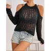 imageSweatyRocks Womens Cold Shoulder Sweater Hollow Out Crew Neck Long Sleeve Pullover TopsBlack
