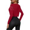 imageSweatyRocks Womens Elegant Long Sleeve Beaded Open Front Cropped Cardigan SweaterBurgundy Red